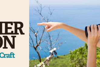 Event banner for Seabird Watch & Craft (Watch Event) - with Manx BirdLife with an image of a child looking through binoculars and pointing out to sea