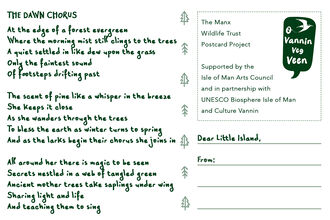 'The Dawn Chorus' Postcard Design, with lyrics written by Artist in Residence Alice Dudley