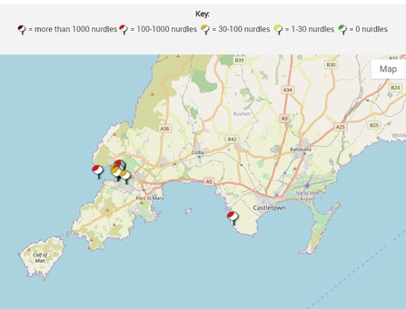 Nurdles on the IOM map