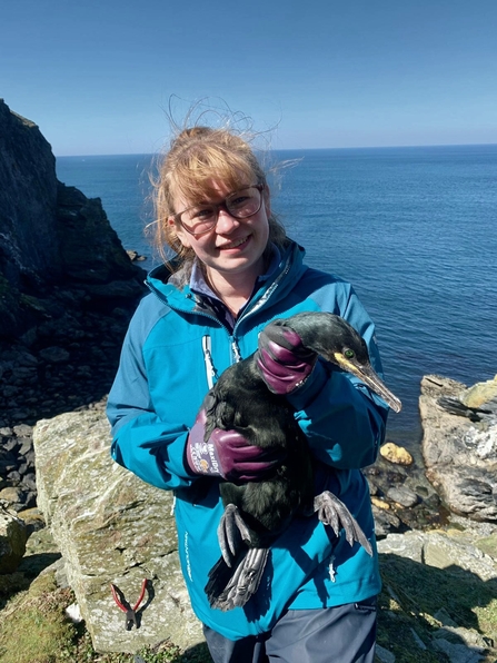 Mollie holding a male European Shag