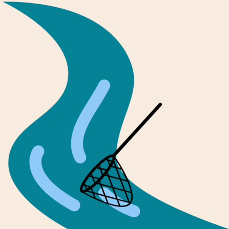 Illustrated blue river with black net