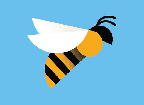 A bright flying bee graphic